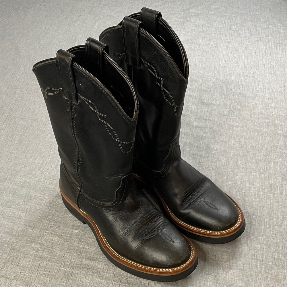 Laredo Black Leather Cowboy Boots Women’s 8.5 Low Heel Western Stitching
